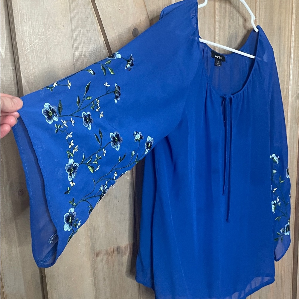 Alyx Blue Floral Embroidered Blouse
